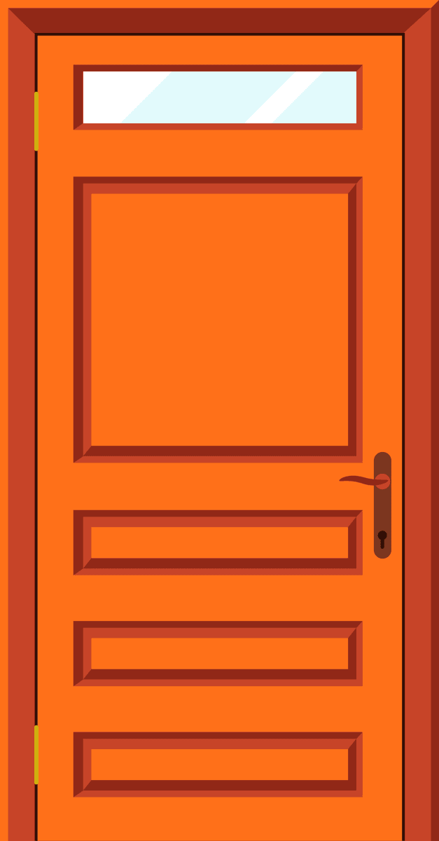 front buildings doors flat style with modern orange color and glass accents