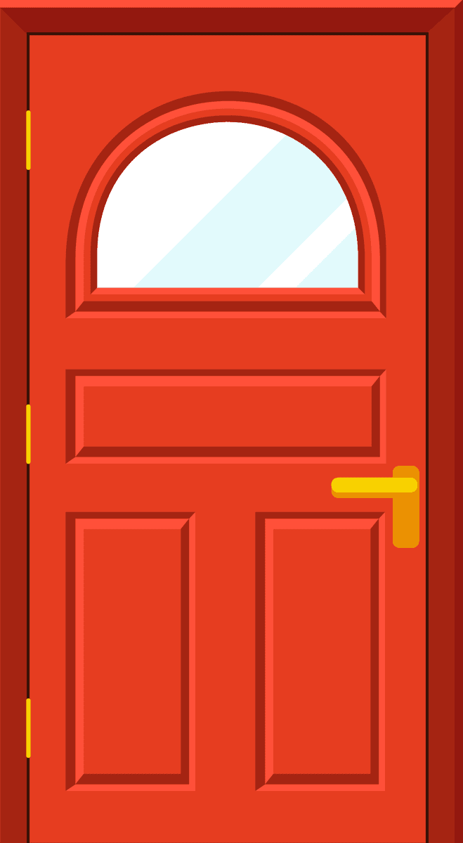 front buildings doors flat style with curved glass and bold red color accents for modern homes