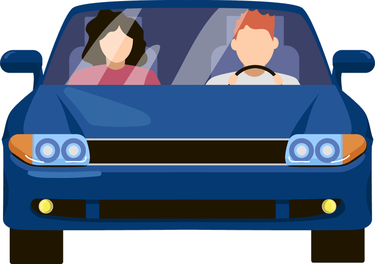 front view people driving cars cartoon illustration set collection female male drivers alone