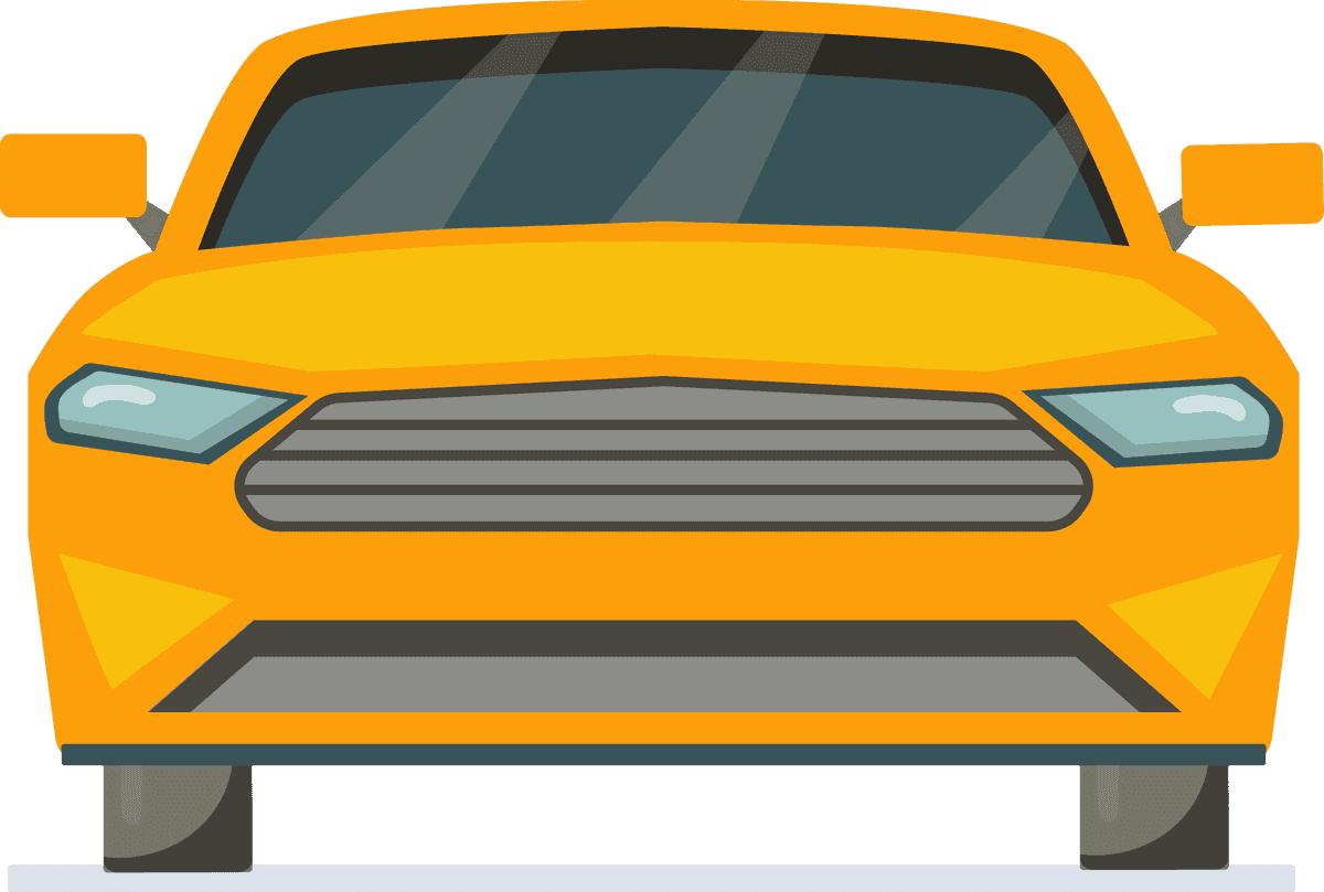 front view vehicles icon featuring a bright yellow car with sleek lines and modern details