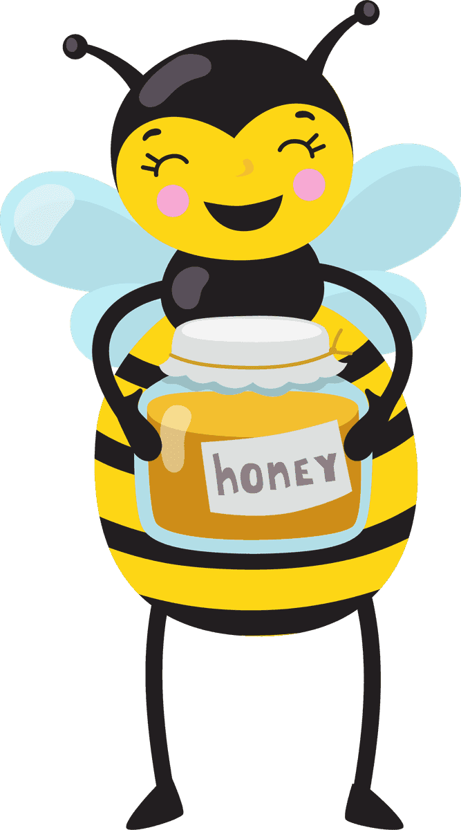 funny cartoon bee different actions in various poses collecting honey joyfully