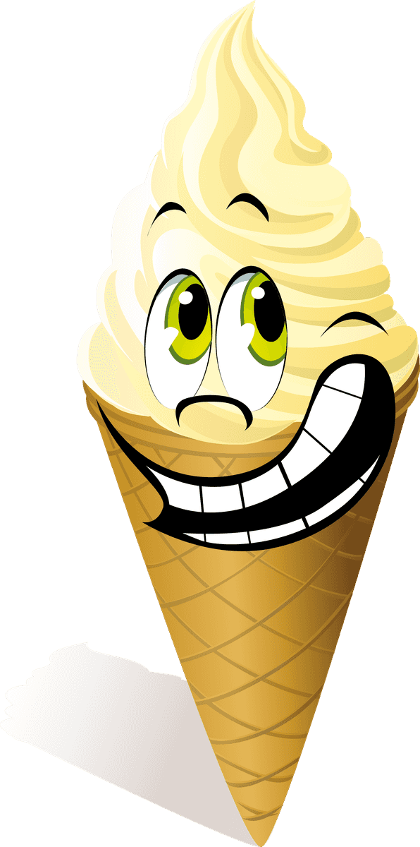 funny cartoon ice cream vector cone with a big smile for playful designs and fun projects