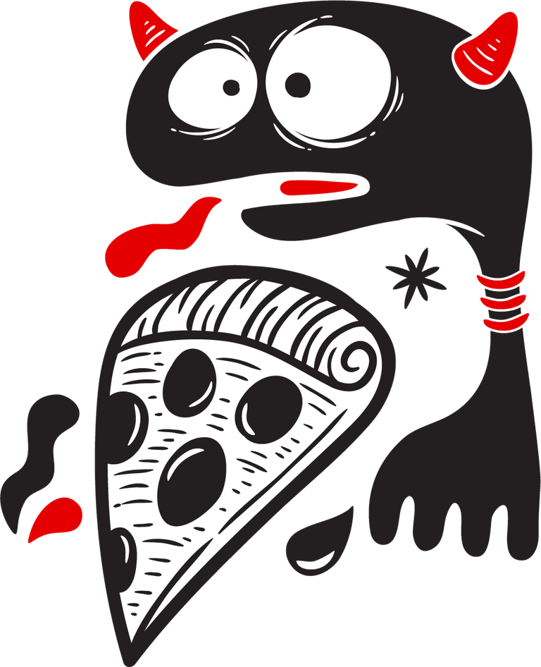 funny doodles with monsters set featuring playful creatures and delicious pizza cravings