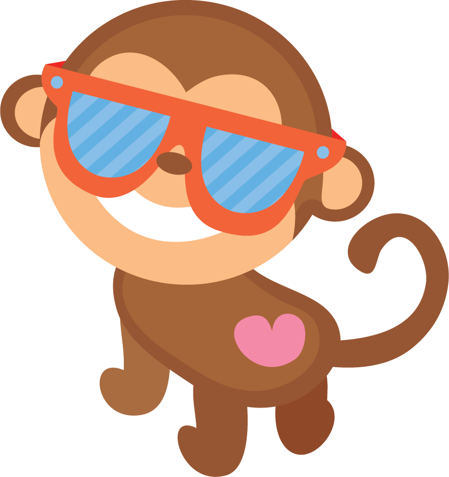 funny monkey cartoon characters wearing sunglasses for playful designs and fun projects