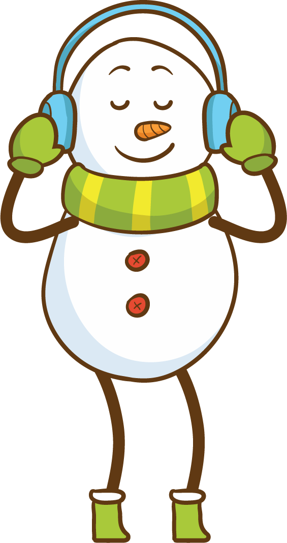 funny snowmen character illustration enjoying music in a cozy winter setting