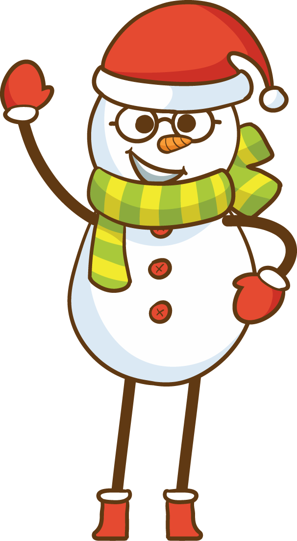 funny snowmen character illustration with a cheerful expression and cozy scarf