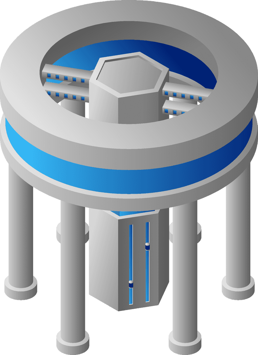 future city isometric icons showcasing futuristic water tower with sleek blue accents