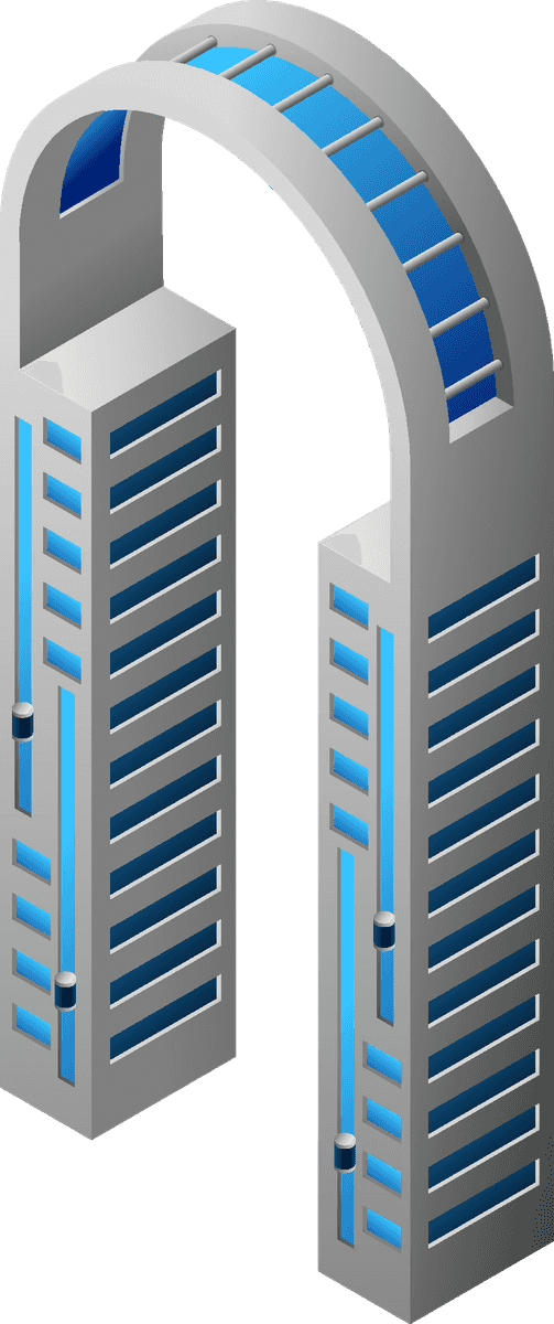 future city isometric icons of modern skyscrapers with futuristic architecture features