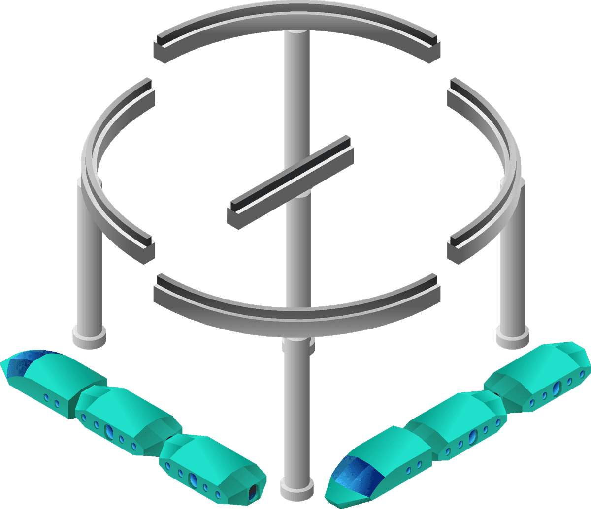 future city isometric icons featuring futuristic transport systems and urban infrastructure