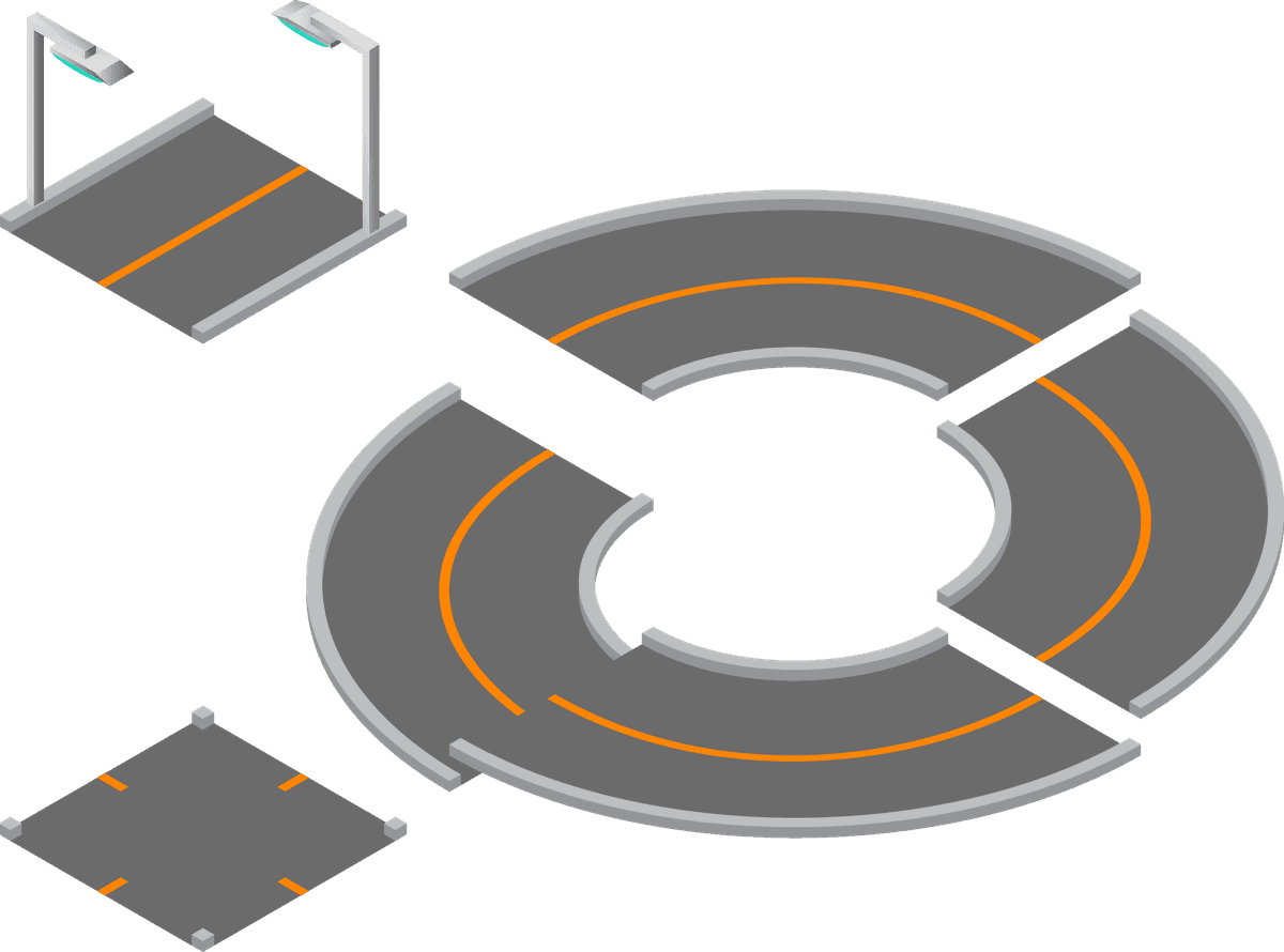 future city isometric icons featuring modular road systems for urban development projects