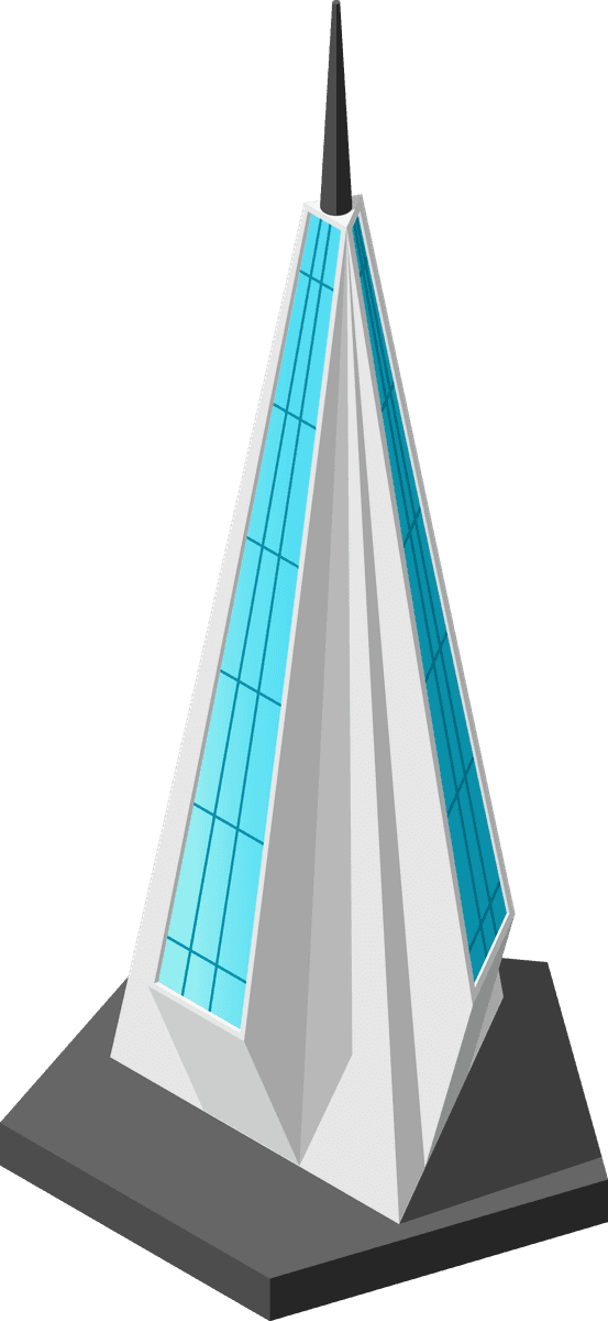 futuristic building architecture isometric with sleek lines and striking blue glass panels