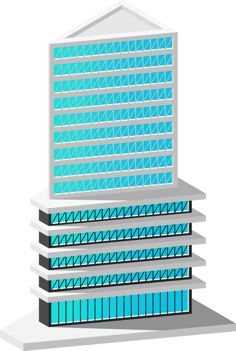 futuristic building architecture isometric with sleek glass facades and modern structures