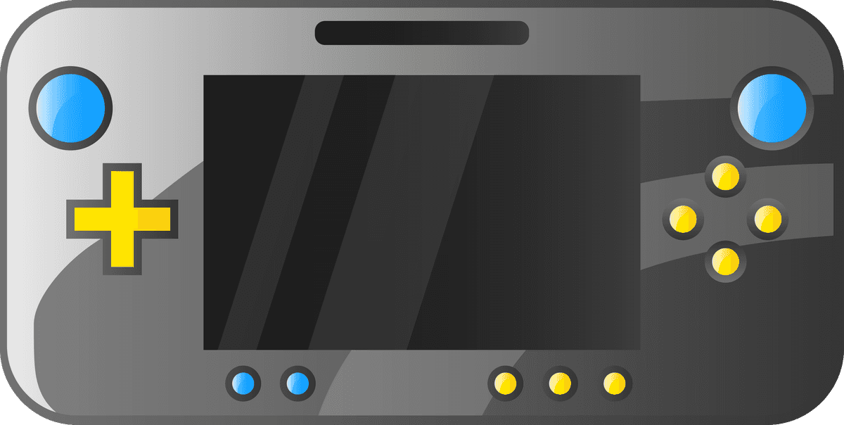 game gadget decorative icons collection with retro handheld console and vibrant colors