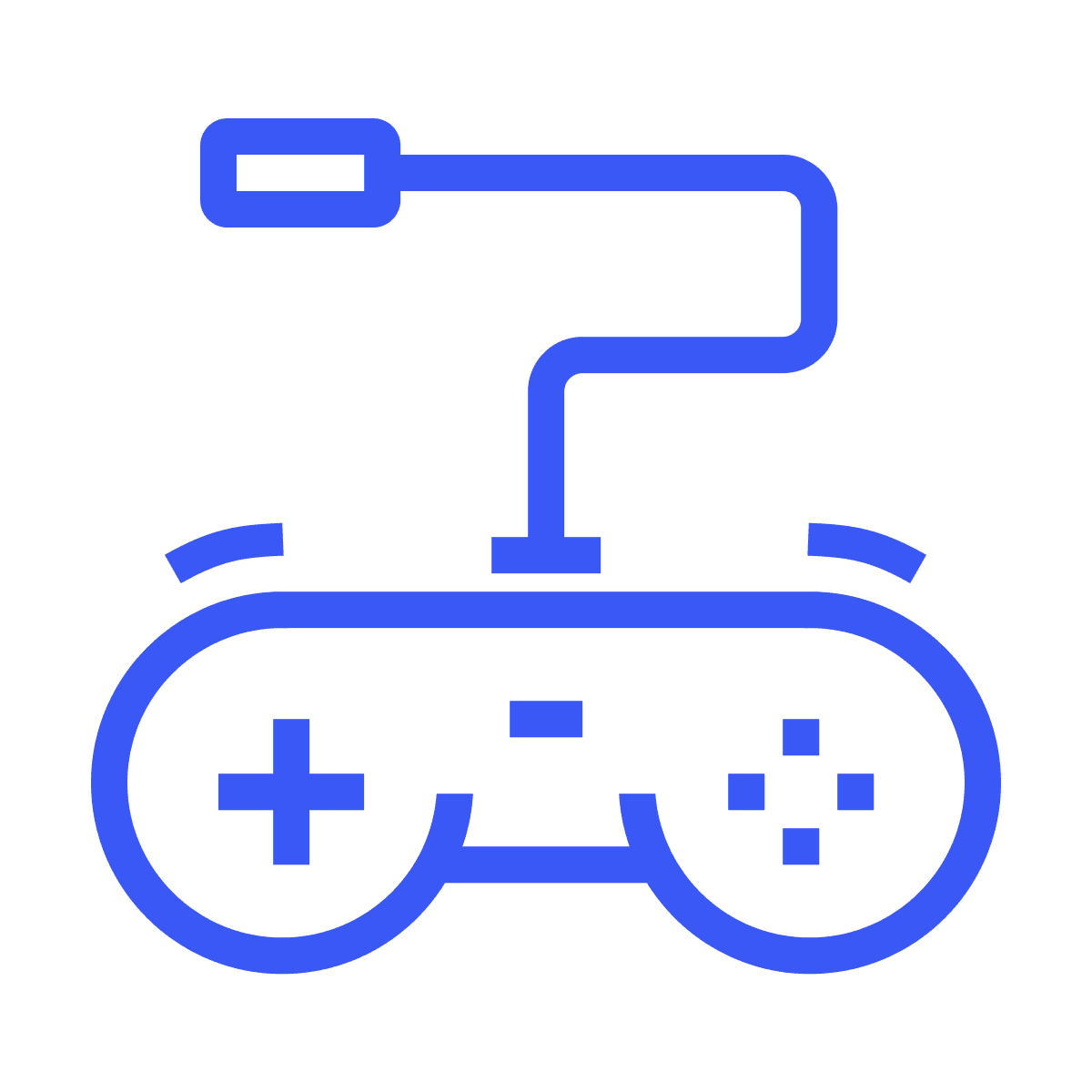 simple flat blue outline gamepad icon for gaming and entertainment platforms