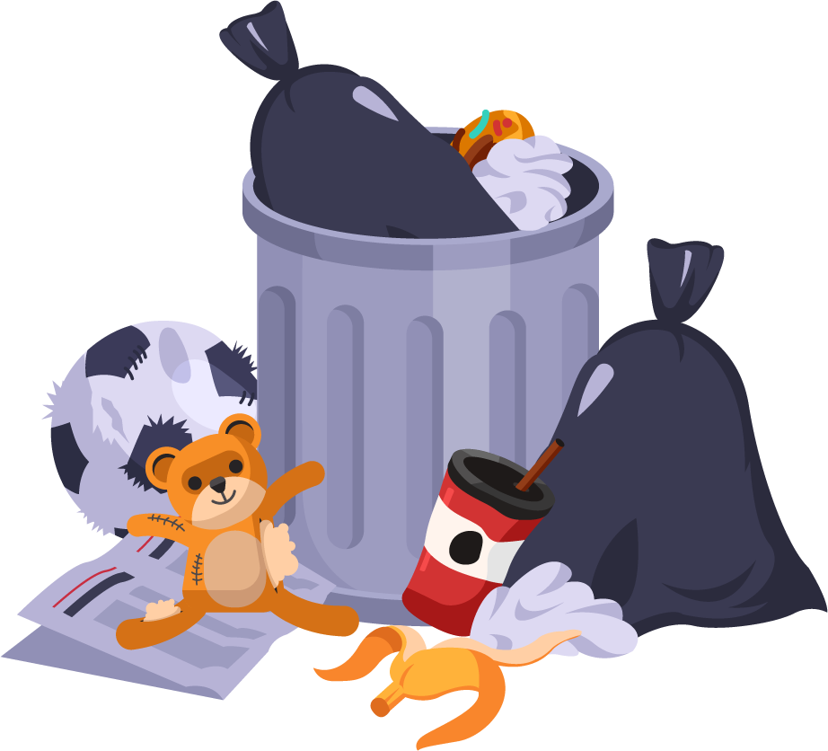 garbages elements colorful symbols sketch showcasing waste items in a playful and vibrant style