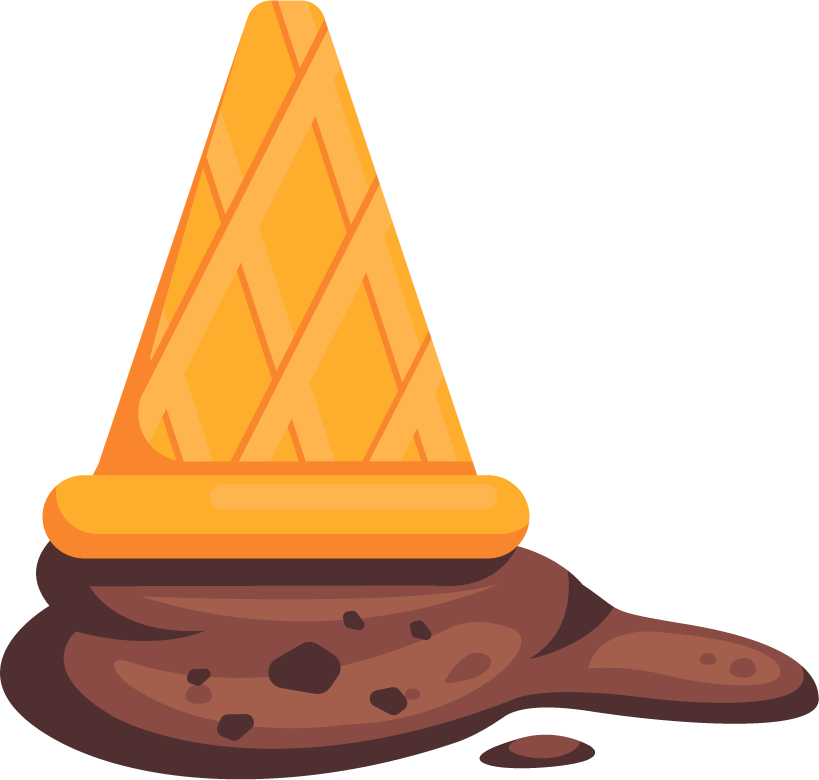 colorful symbols sketch of garbages elements depicting a melted ice cream cone and puddle
