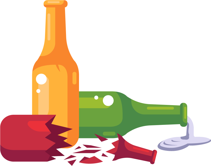 garbages elements colorful symbols sketch depicting broken bottles and waste items