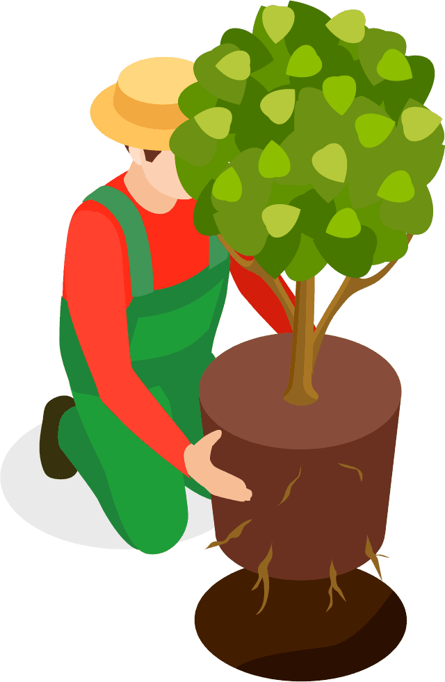 isometric gardener and farmer characters nurturing plants in vibrant farming scenes