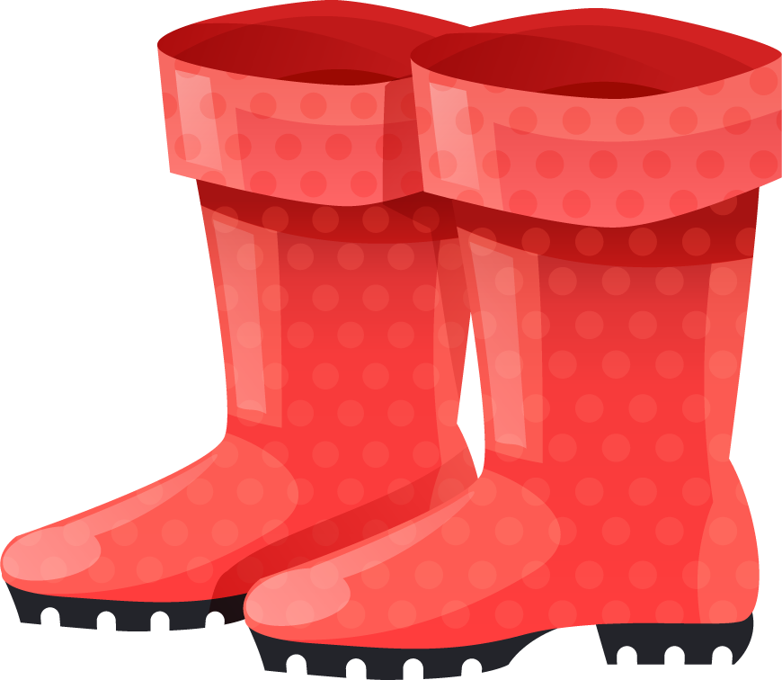 gardening decorative color icons featuring stylish red polka dot rain boots for outdoor use