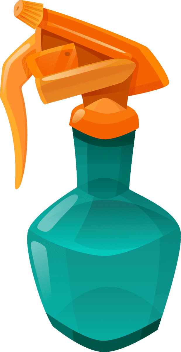 gardening decorative color icons: spray bottle illustration for plant care and maintenance