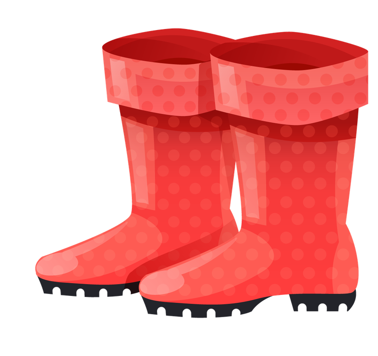 gardening decorative color icons featuring stylish red polka dot rain boots for outdoor use