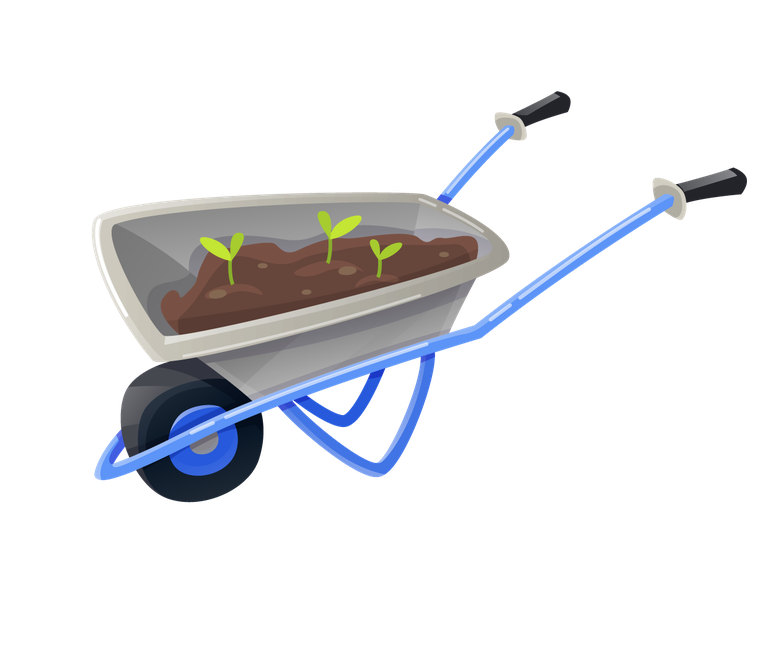 gardening decorative color icons featuring a stylish wheelbarrow for plant care