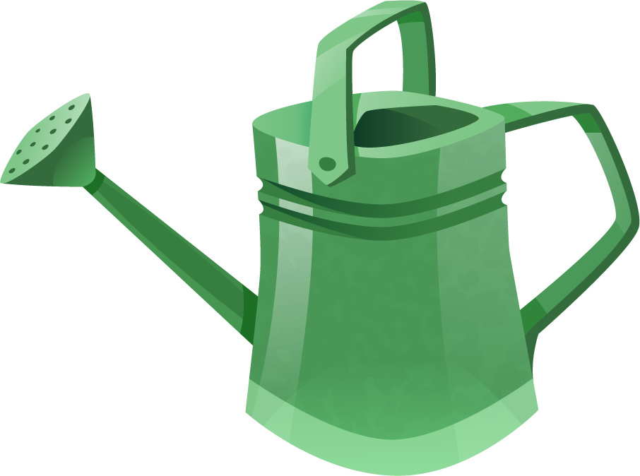 gardening decorative color icons featuring a stylish green watering can for nature lovers