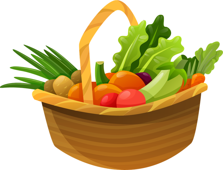 gardening decorative color icons featuring a basket full of fresh vegetables and greens