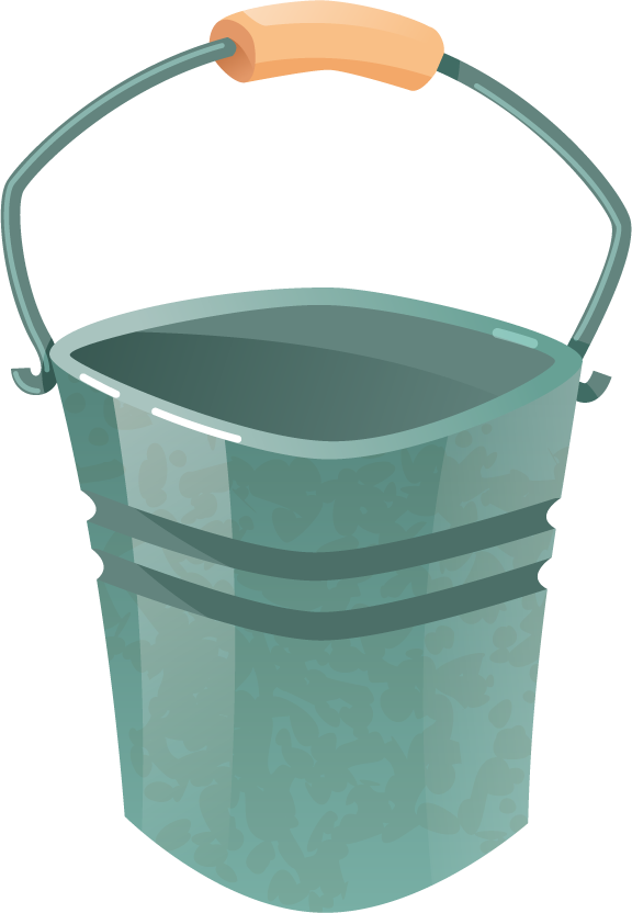 gardening decorative color icons featuring a stylish green bucket for plant care activities