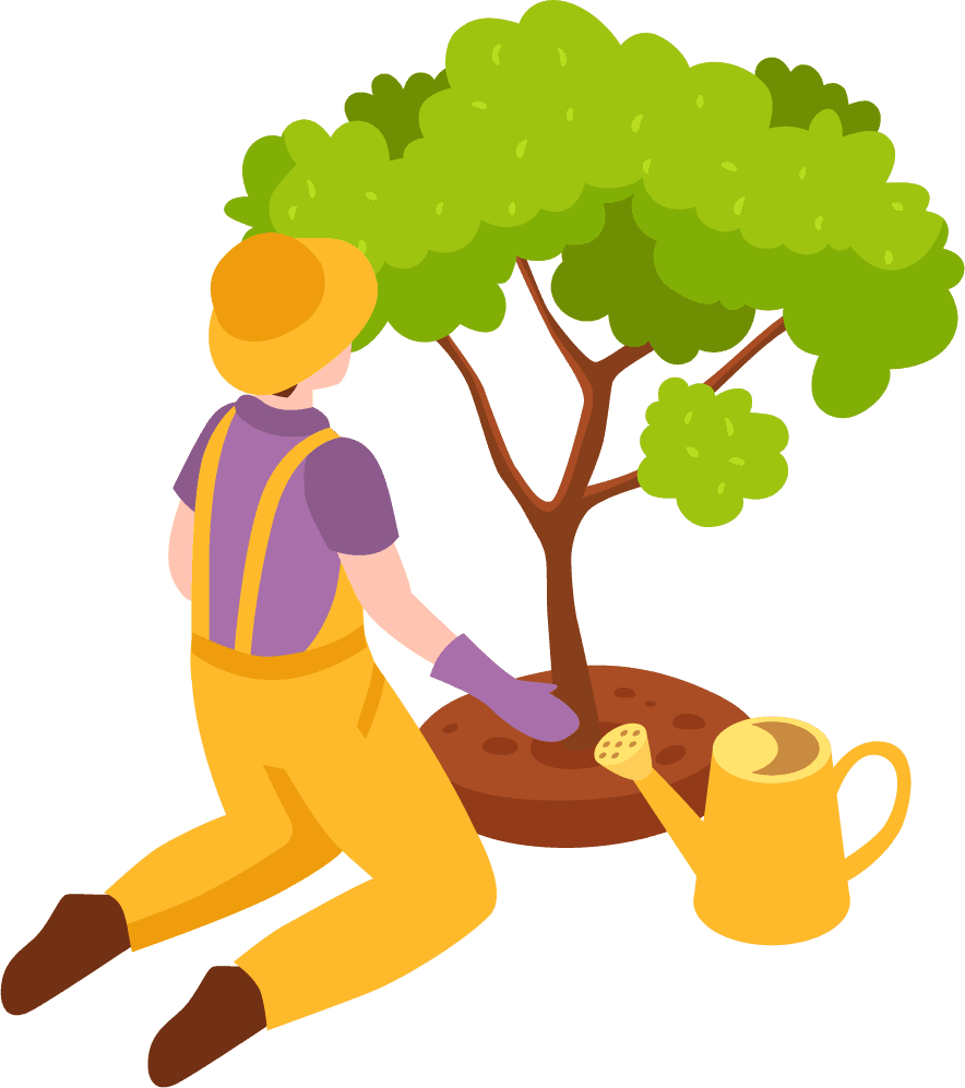 isometric gardening jobs - weeding, fertilizing, pruning, planting