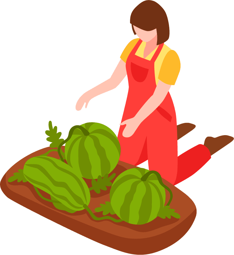 Isometric gardening icons with people working in garden