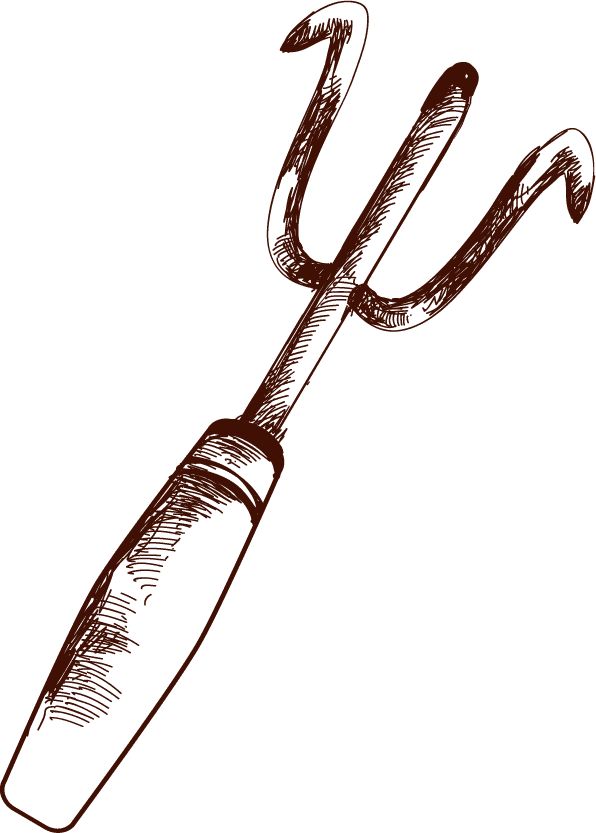 hand-drawn gardening tool sketches with rustic charm and detailed features