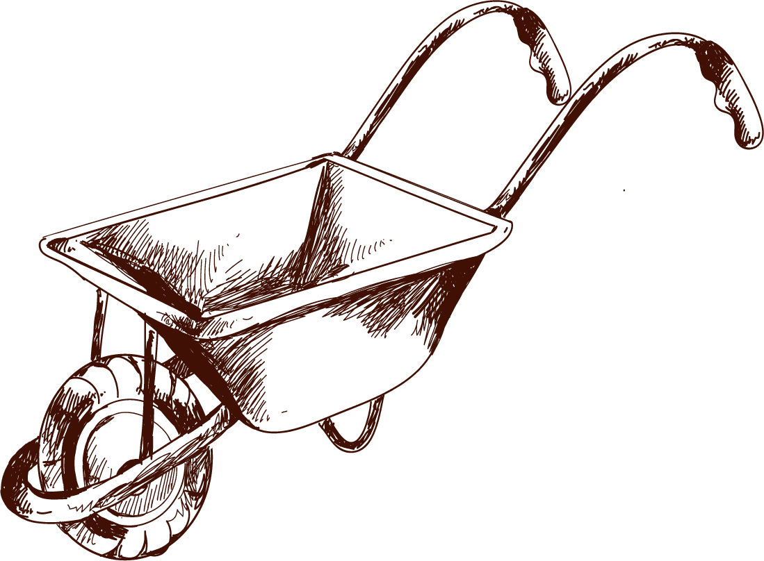 hand-drawn gardening tool sketches with rustic charm and detailed features