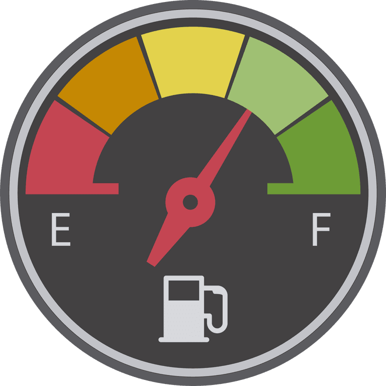 gauge meter illustrations set for monitoring fuel levels with vibrant color indicators