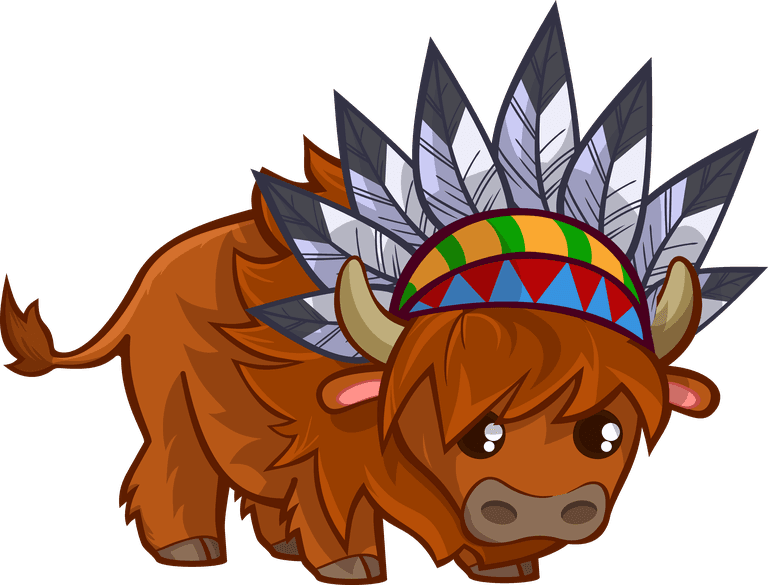 gaur mountain wild animals in a playful cartoon style with colorful feathers