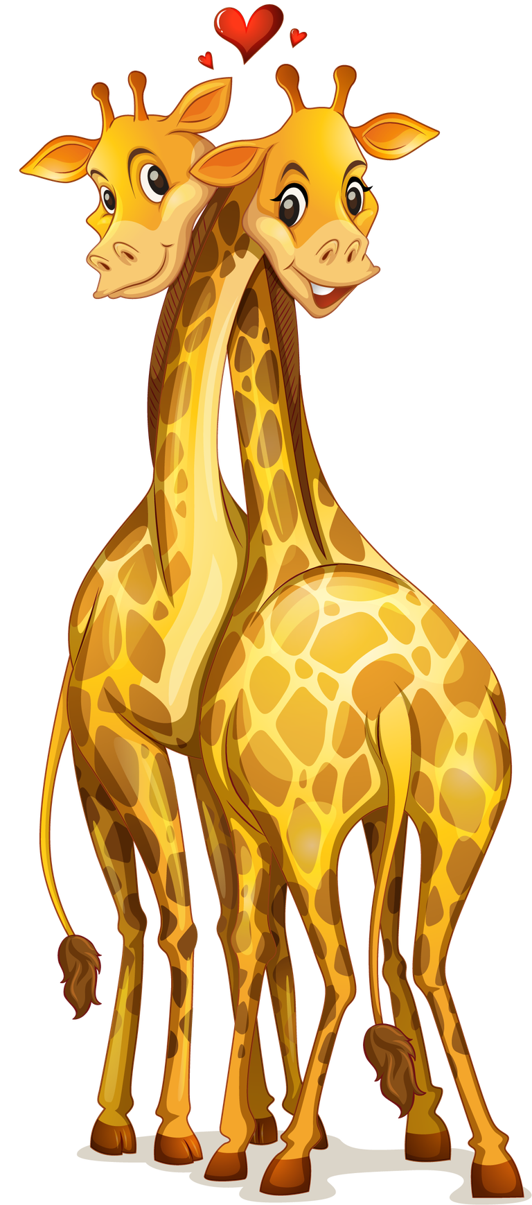 giraffe many wild animals forest cartoon with double neck and playful characters