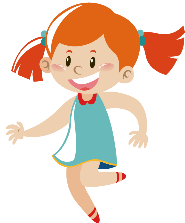 girl in different actions illustration featuring playful movements and cheerful expressions for kids' projects