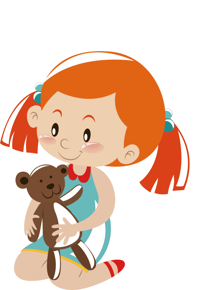 girl in different actions illustration enjoying playtime with teddy bear