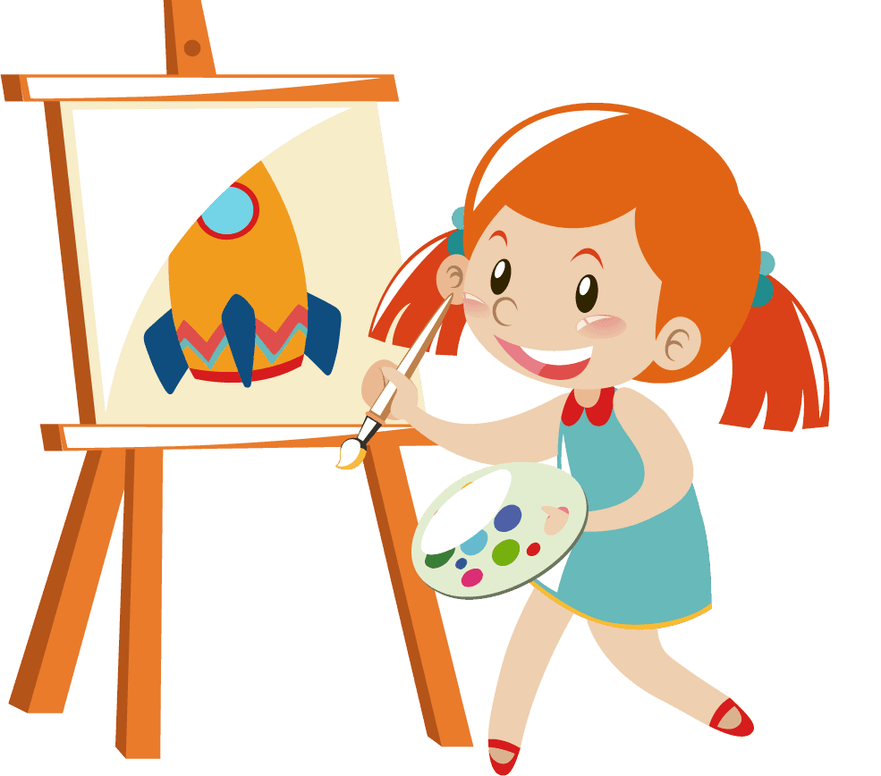 girl in different actions illustration exploring creativity with painting and art activities