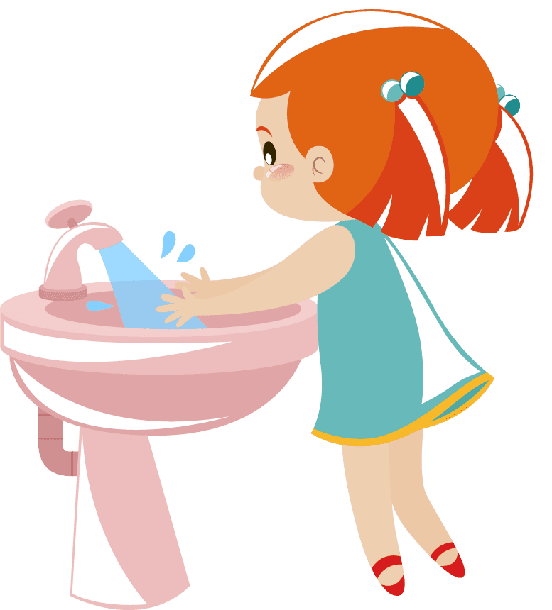 girl in different actions illustration at the sink washing hands playfully