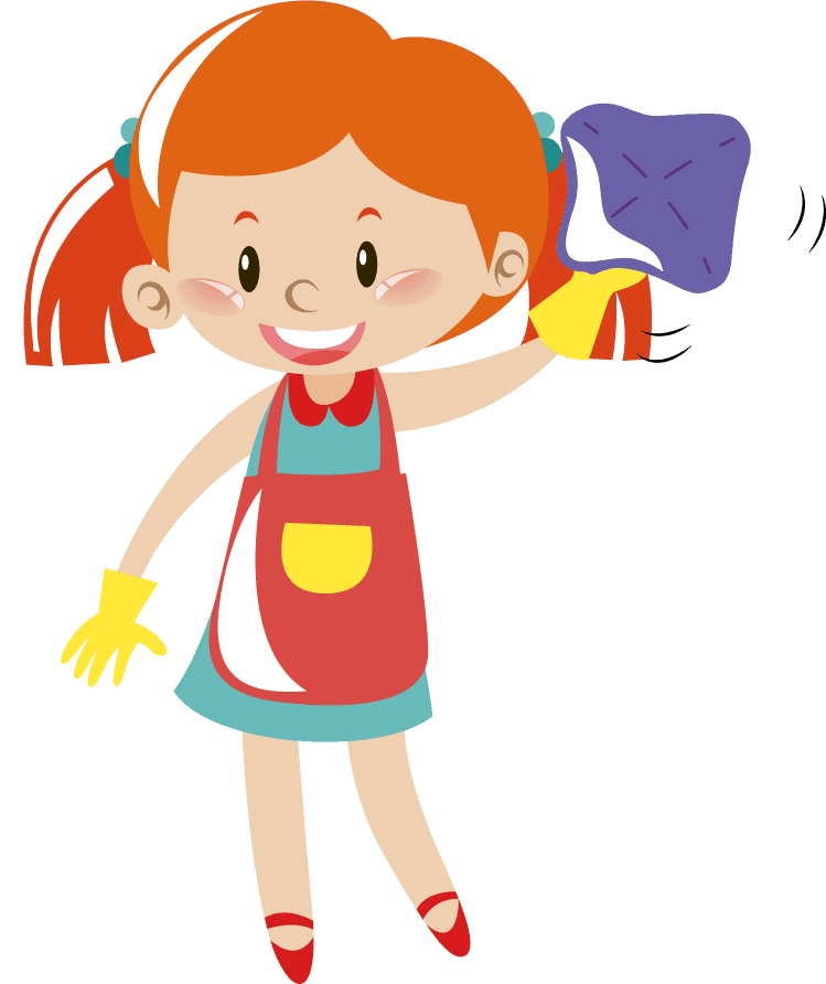 girl in different actions illustration with joyful cleaning activities for kids and families