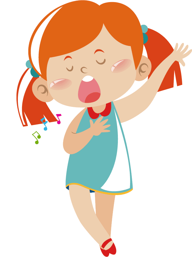 girl in different actions illustration showcasing happiness, singing and playful moments with vibrant colors