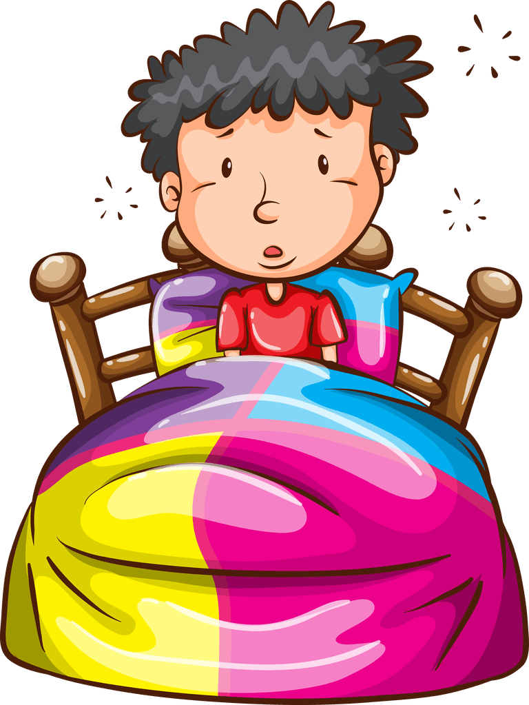 girls and boys with colorful blankets and pillows on a white background