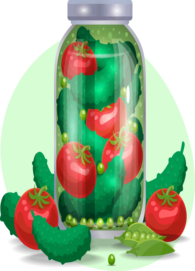glass jars wet vegetables fifteen isolated picture with vegetable valley with ricted illustrated picture