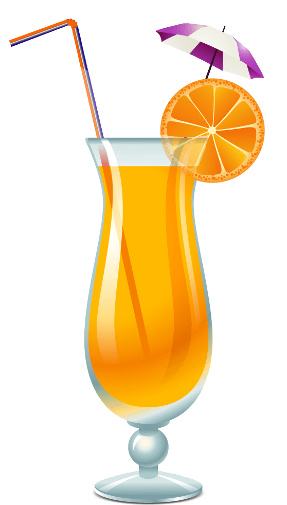 glass of fruit juice glass of ice cream orange and coffee