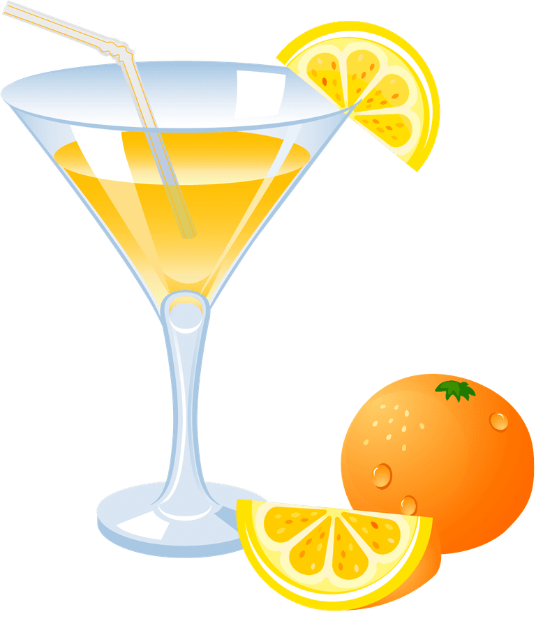 refreshing glass of water beverage vector with citrus twists and a straw