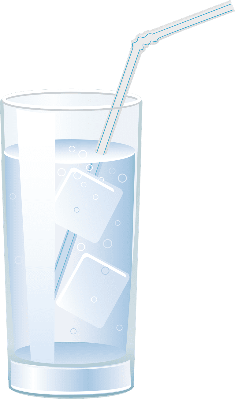 refreshing glass of water beverage vector with ice cubes and straw for summer hydration