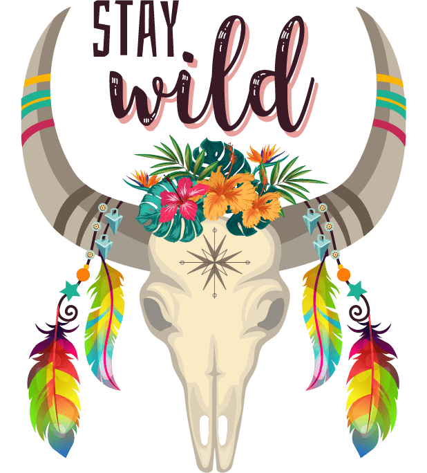 goat head bone boho decorative icons colorful bull dream catcher flowers