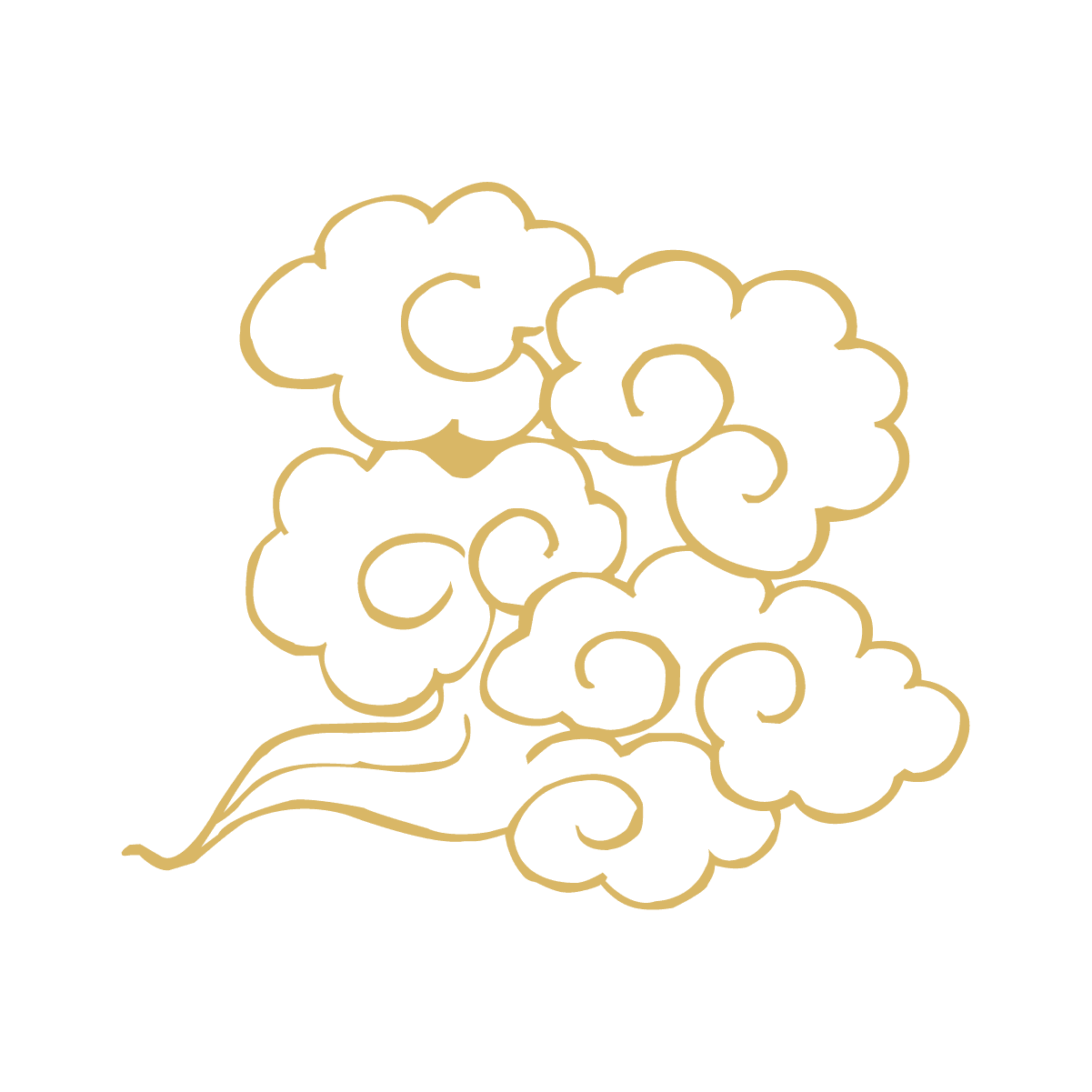 golden chinese style clouds line drawing