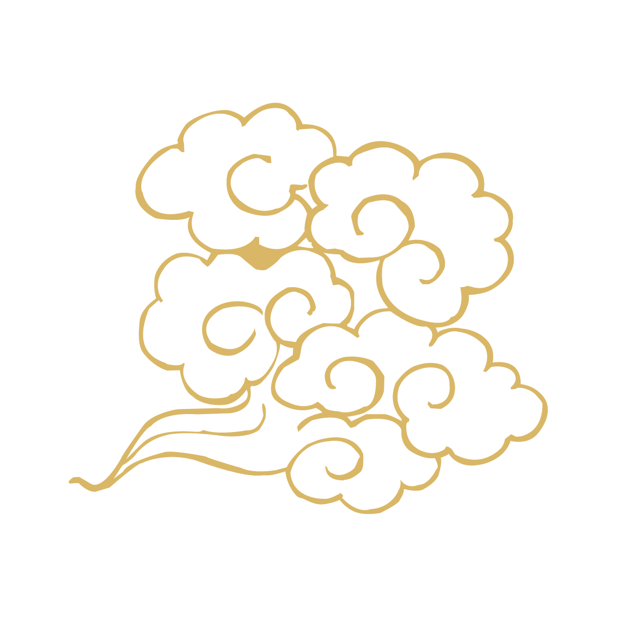 golden chinese style clouds line drawing